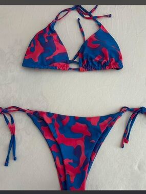 Vibrant Blue & Pink Camo Triangle Bikini